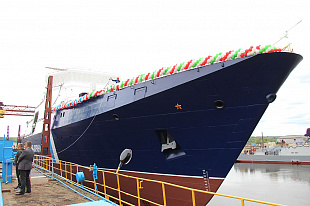 Спуск на воду пограничного сторожевого корабля проекта 22100 «Анадырь»